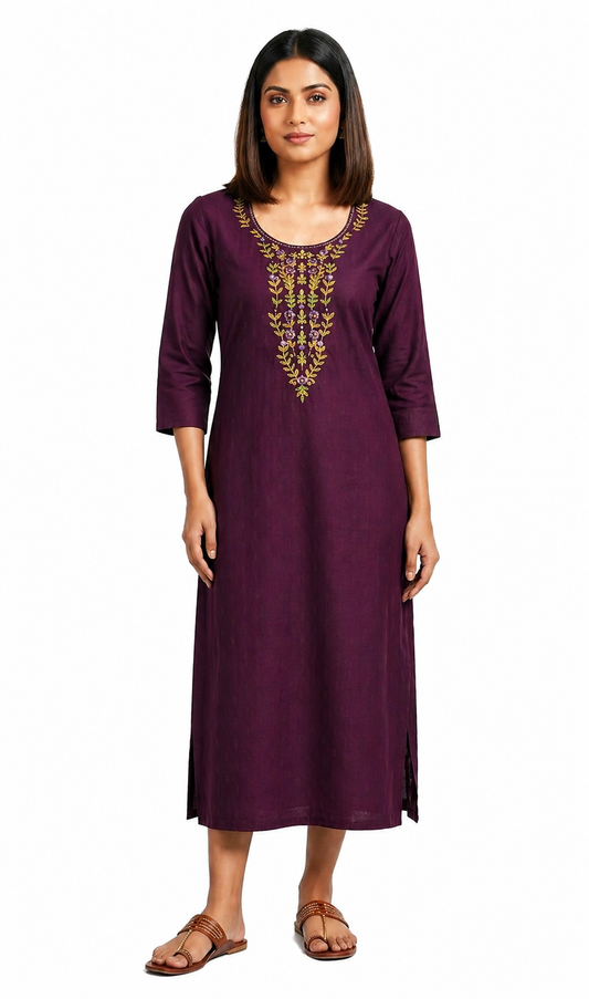 Wine Elina Kurti Ethnic Wear