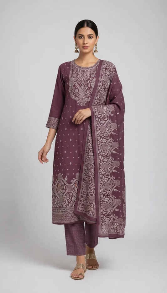 Wine Jacquard Ethnic Wear