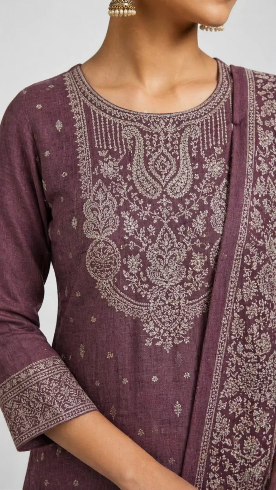 Wine Jacquard Ethnic Wear