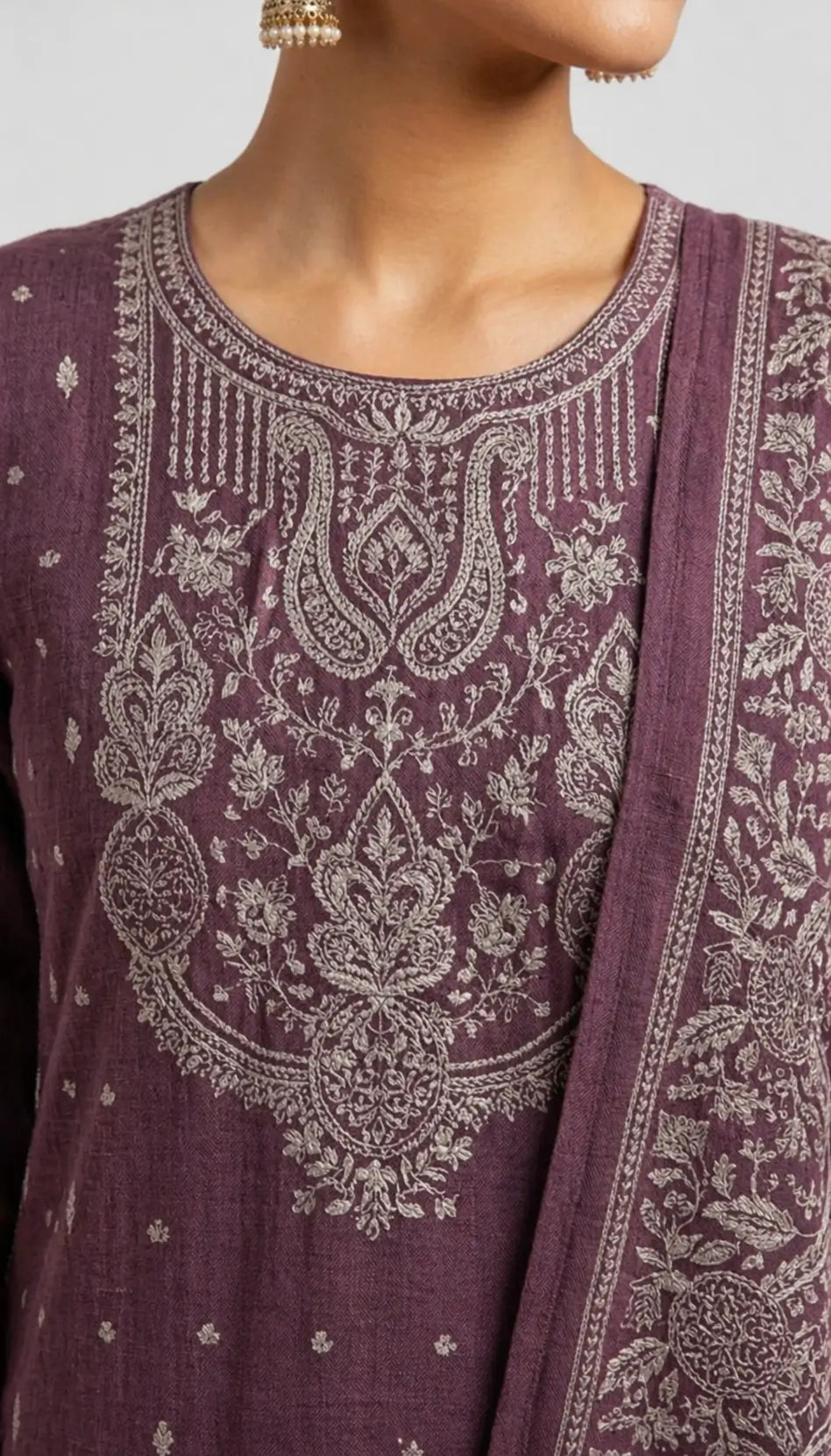 Wine Jacquard Ethnic Wear