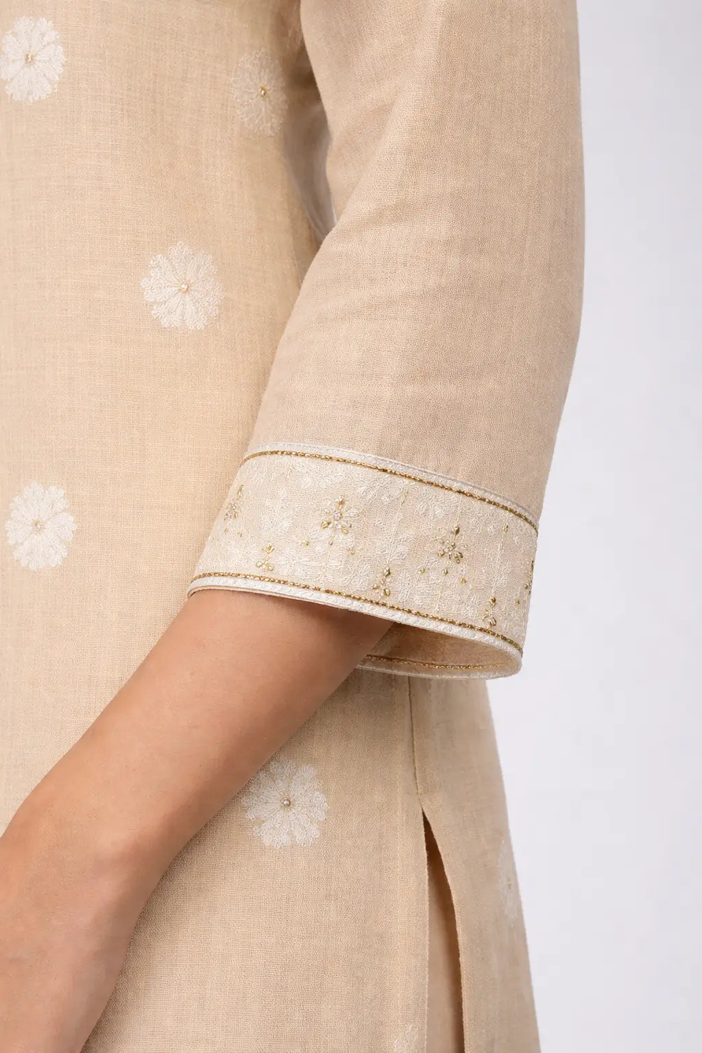 Beige Jacquard Ethnic Wear
