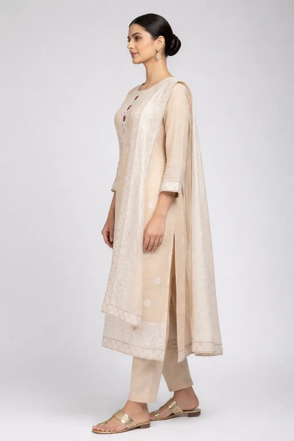 Beige Jacquard Ethnic Wear
