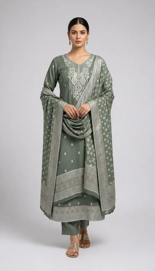 Green Jacquard Ethnic Wear