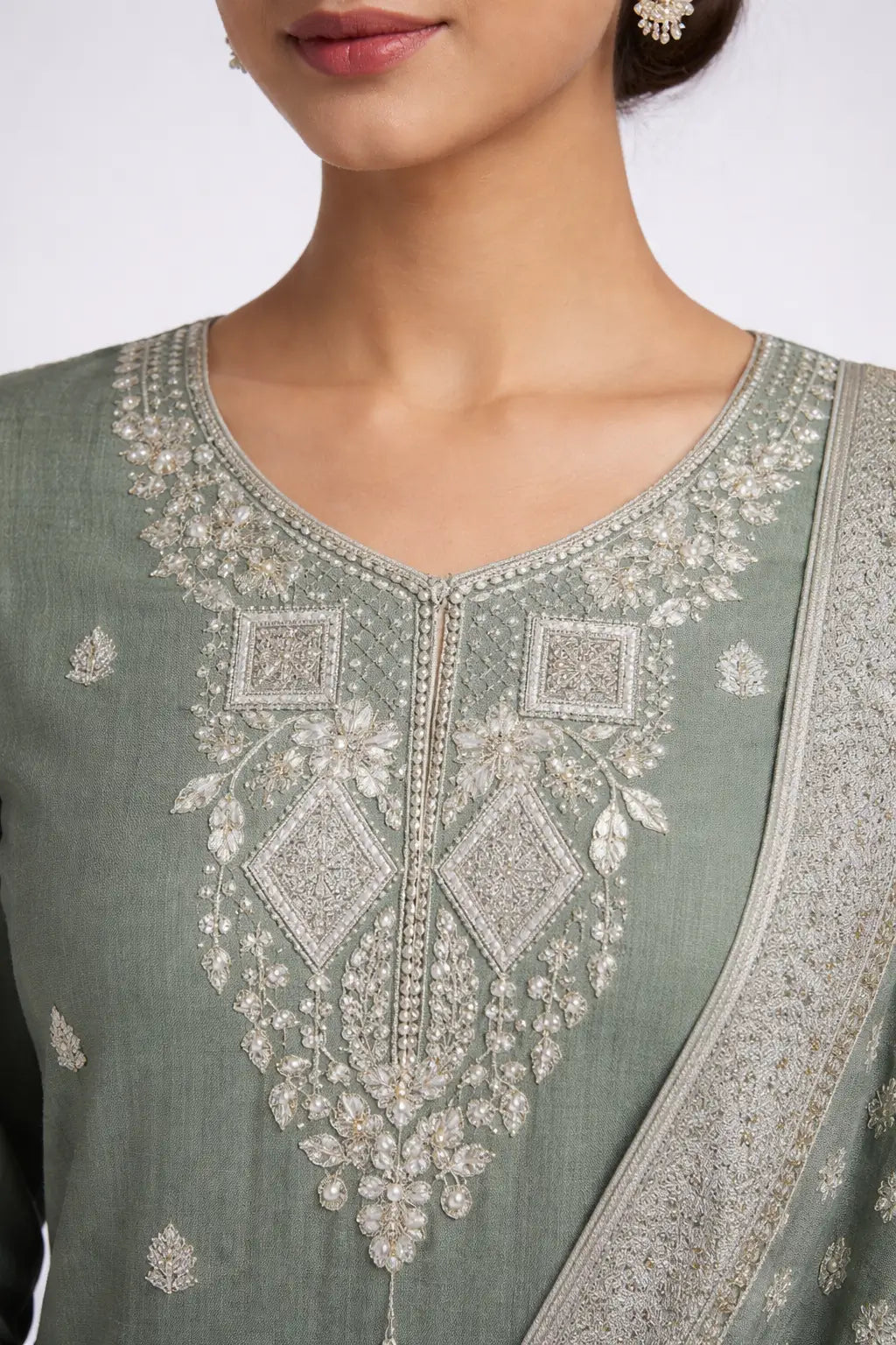 Green Jacquard Ethnic Wear