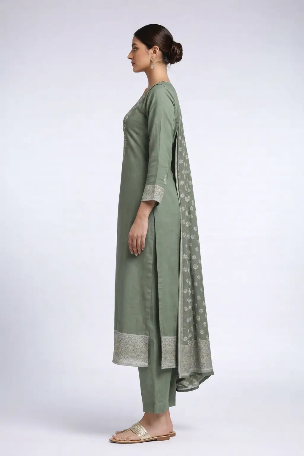 Green Jacquard Ethnic Wear