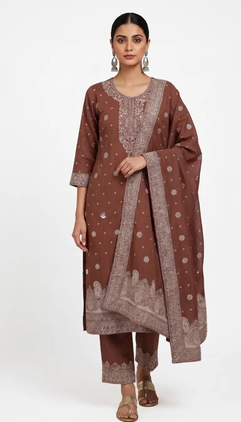 Brown Jacquard Ethnic Wear