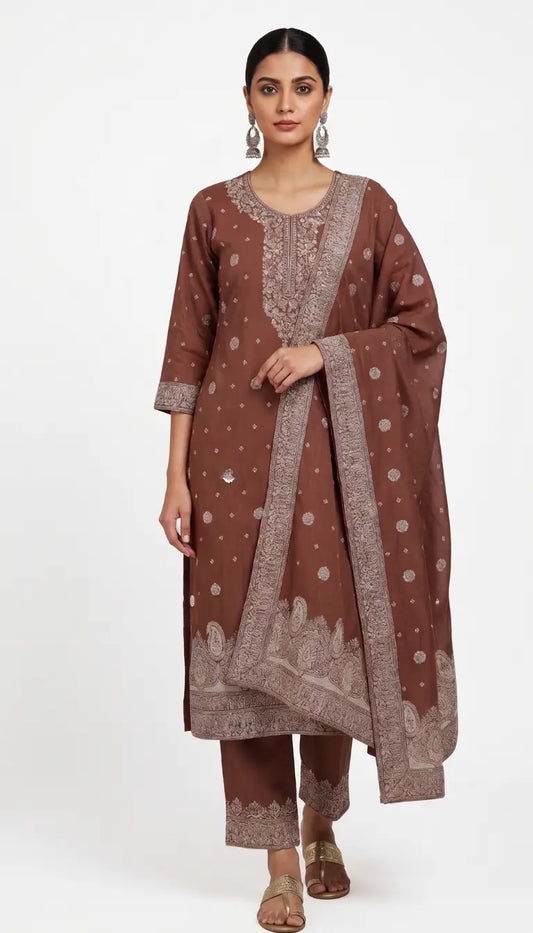 Brown Jacquard Ethnic Wear