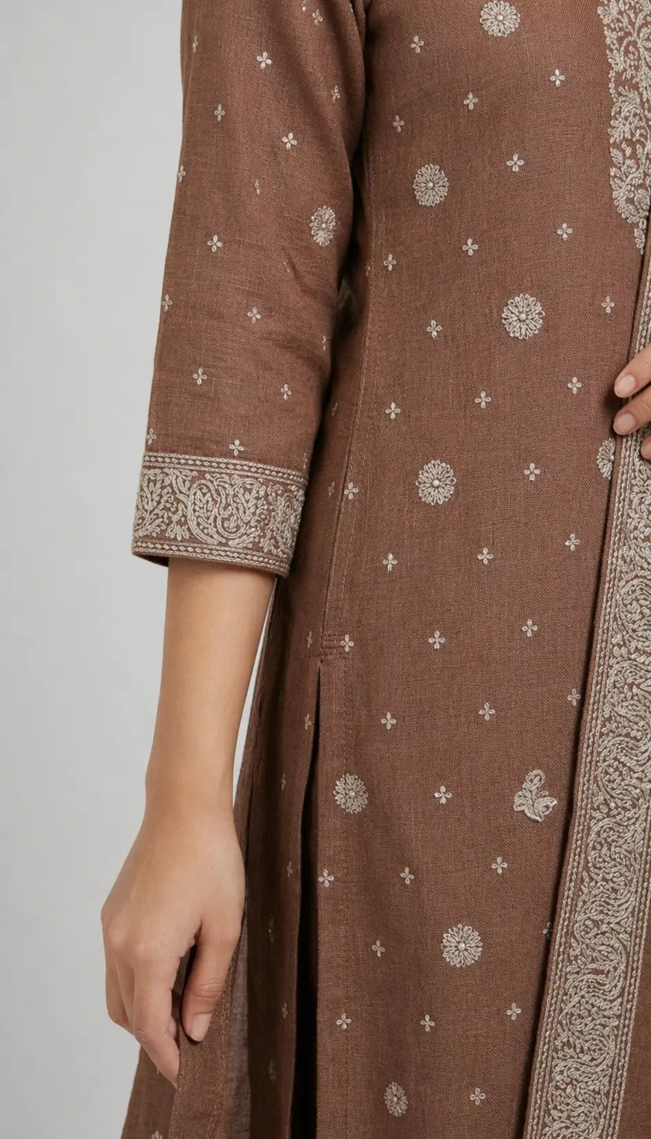 Brown Jacquard Ethnic Wear