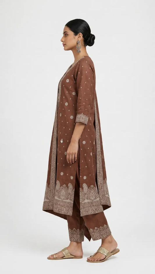 Brown Jacquard Ethnic Wear