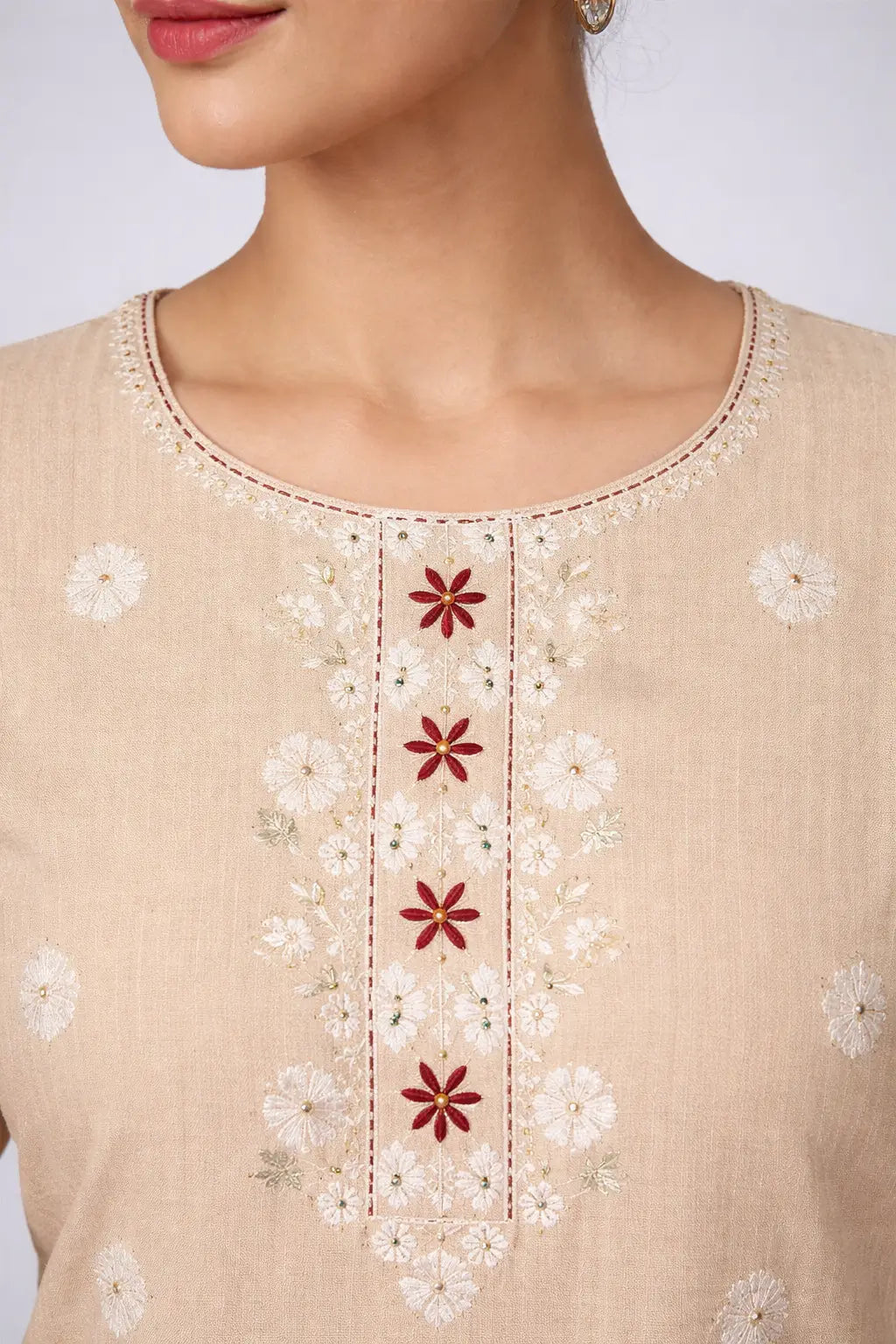Beige Jacquard Ethnic Wear