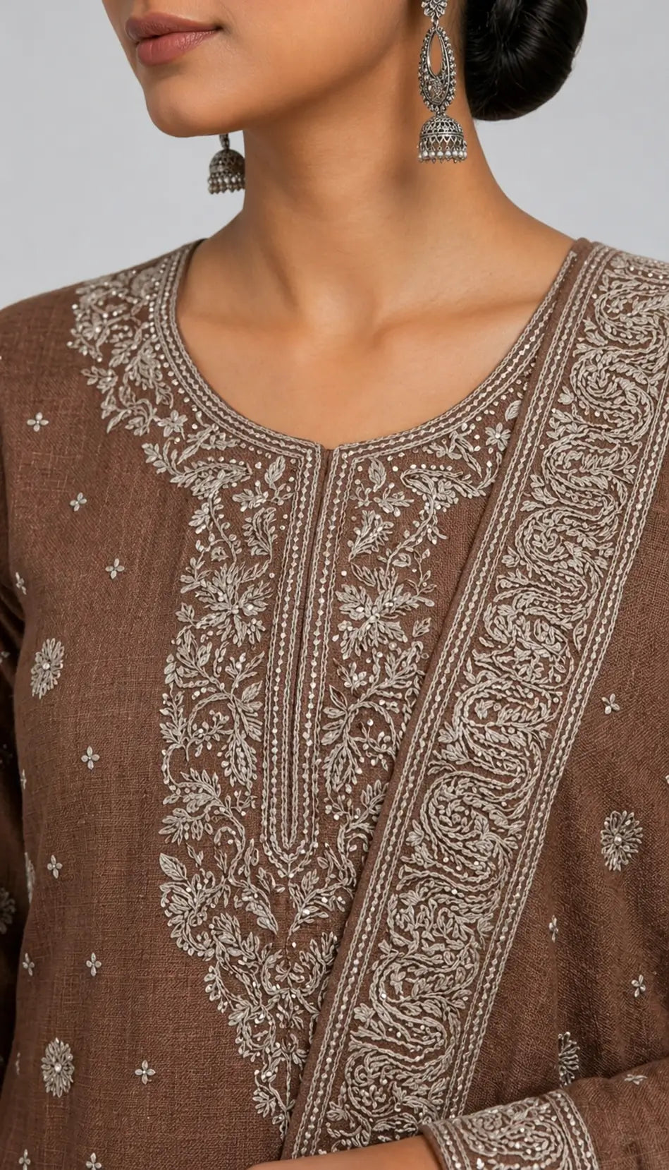Brown Jacquard Ethnic Wear