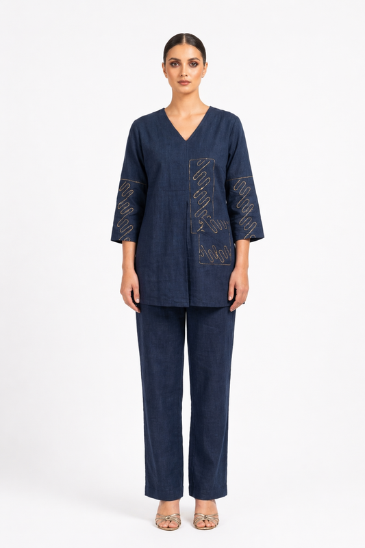 Navy Blue Motif Mixer Ethnic Wear