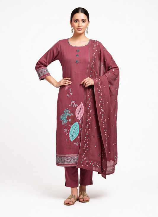 Wine Meenakari Ethnic Wear