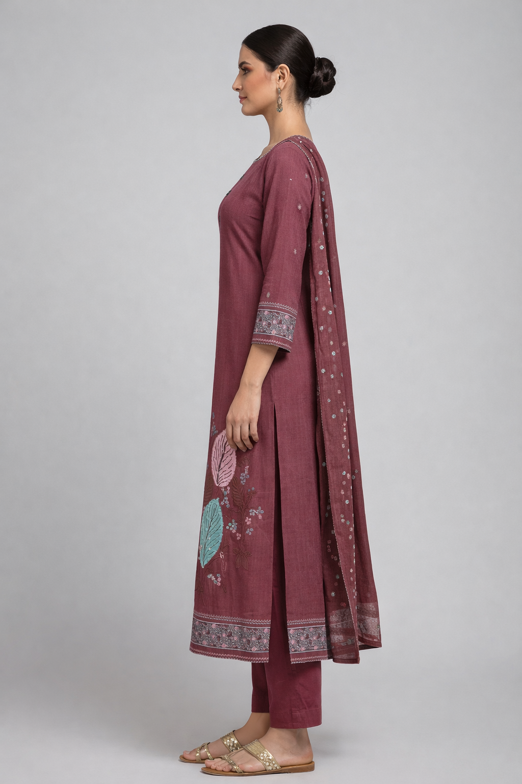 Wine Meenakari Ethnic Wear