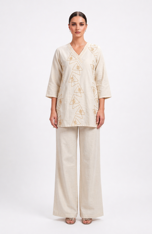 Off White Motif Mixer Ethnic Wear